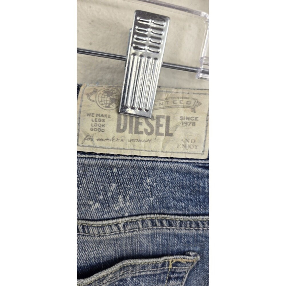 Diesel - Rolled Cuff Denim Shorts - Womens Sz 25 - Adj Waist - Blue - Vintage - Picture 12 of 13